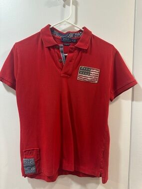 Ralph Lauren Red Polo Shirt with Navy Trim